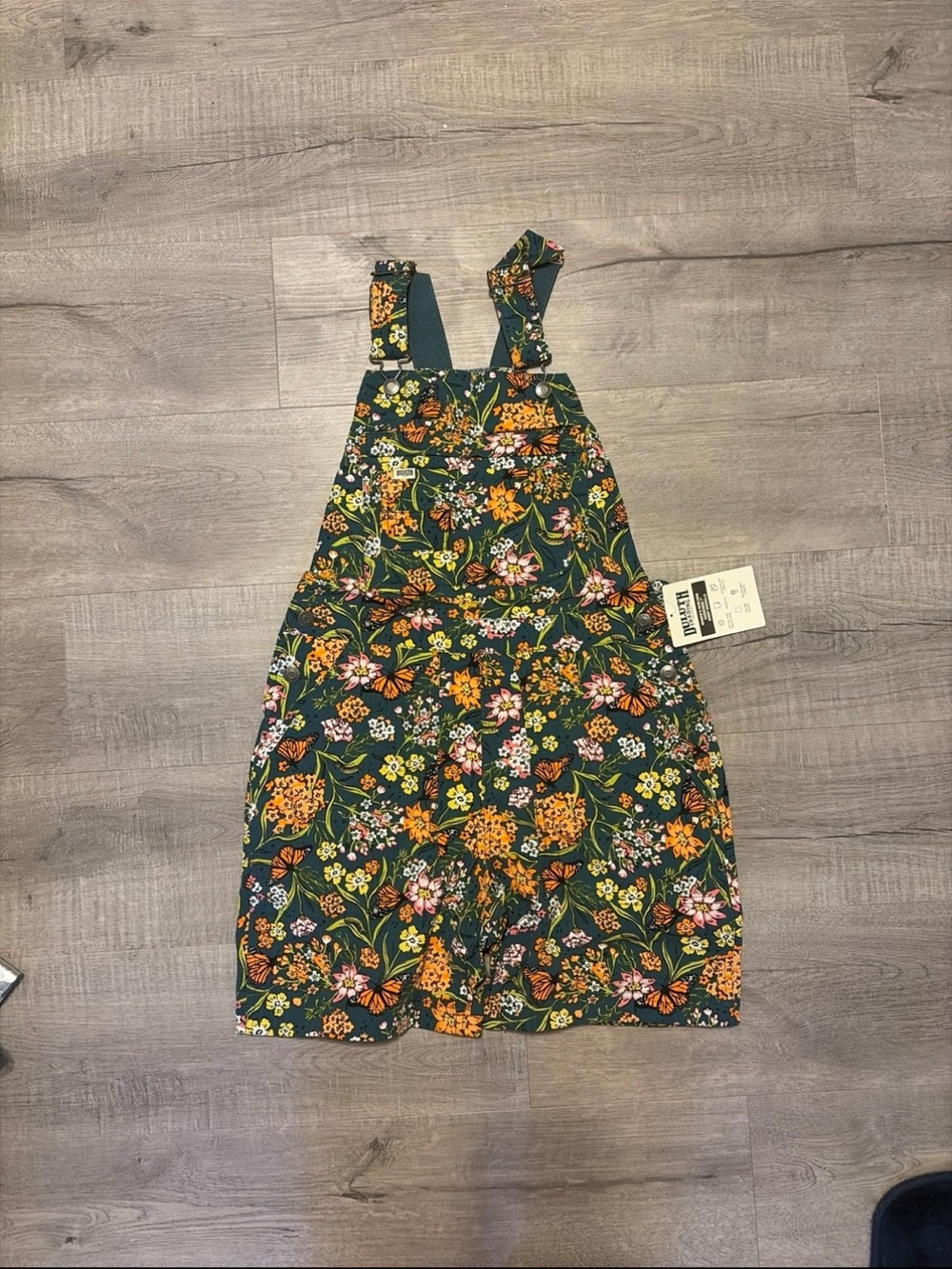 Duluth Trading Co Green monarch butterfly overall shorts